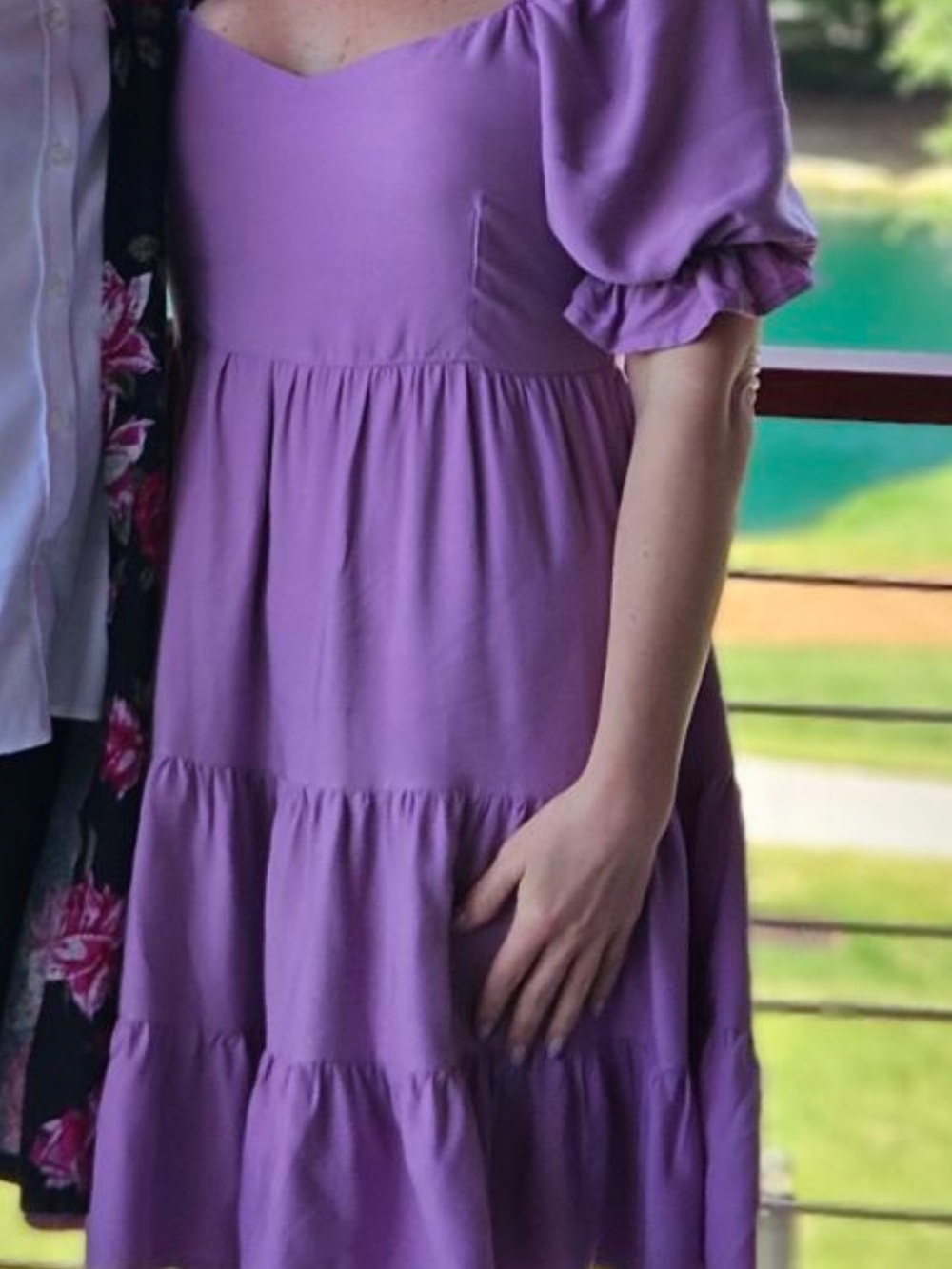 Shinestar Lavender Puff-Sleeve Tiered Dress